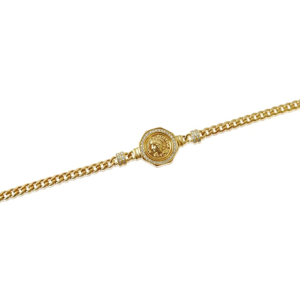 925 Sterling Silver Diamond Coin Cuban Link Bracelet