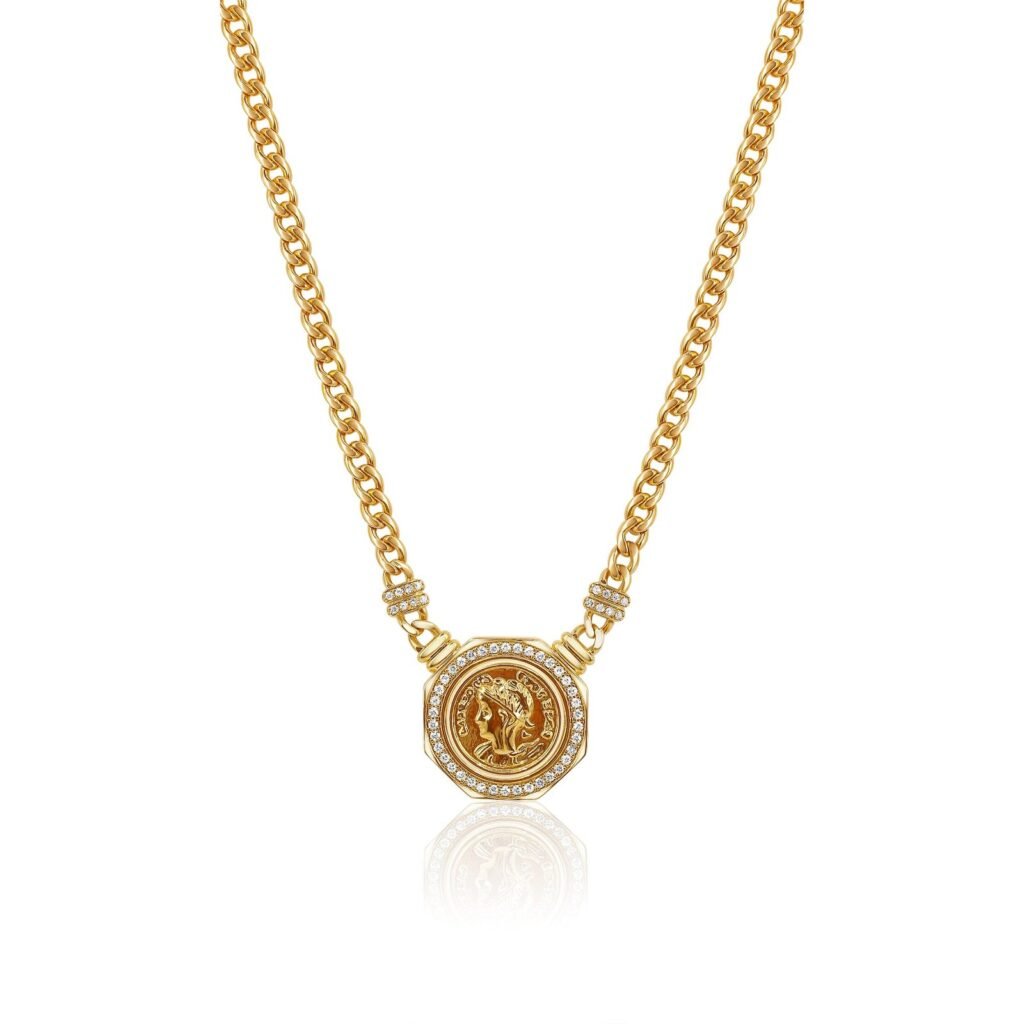 925 Sterling Silver Diamond Coin Cuban Link Necklace