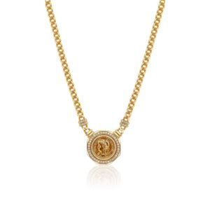 925 Sterling Silver Diamond Coin Cuban Link Necklace