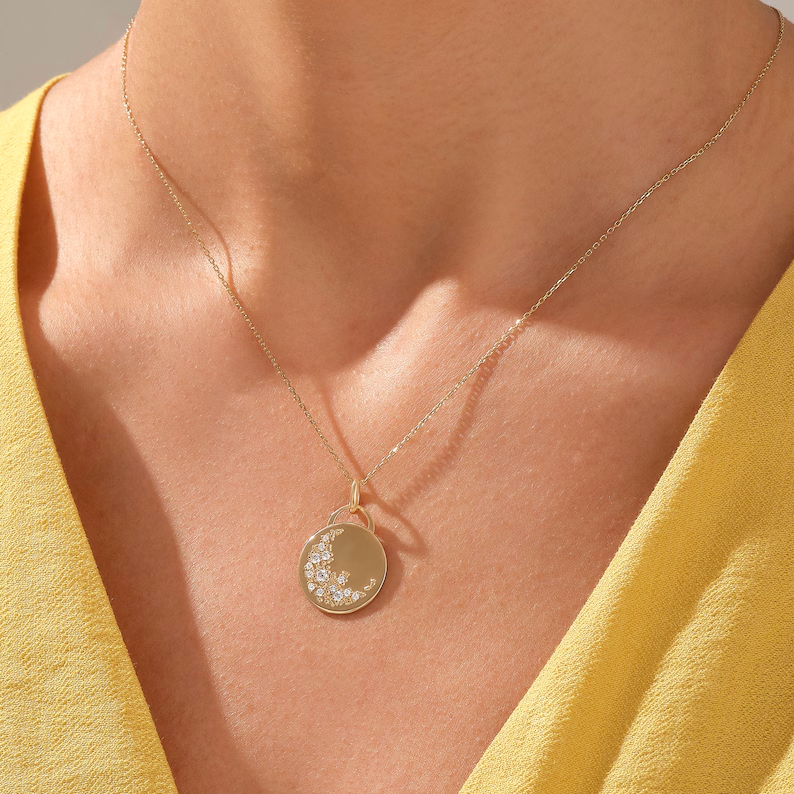 925 Sterling Silver Diamond Crescent Moon Necklace