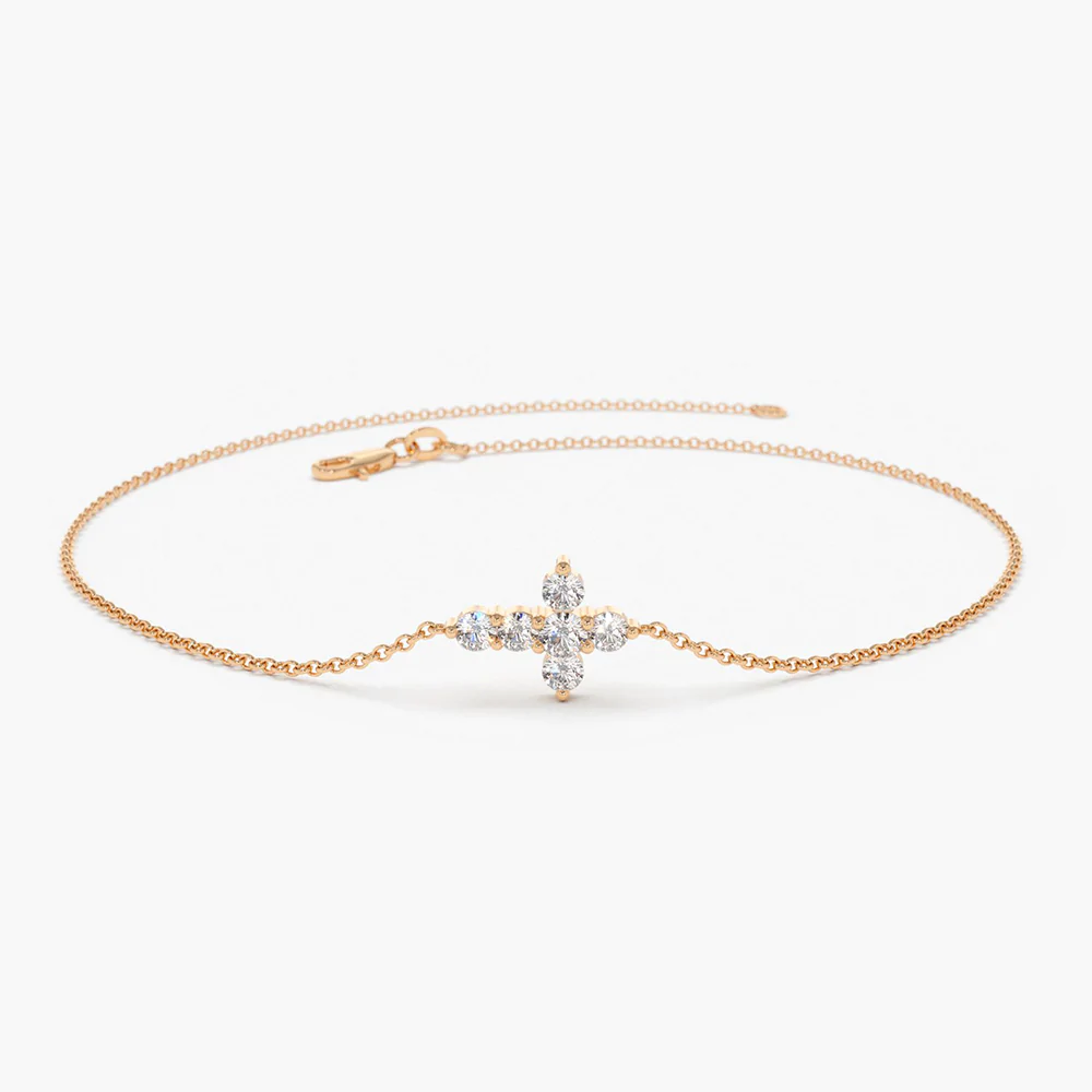 925 Sterling Silver Diamond Cross Bracelet