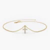 Sterling silver diamond cross charm bracelet with elegant simple styling