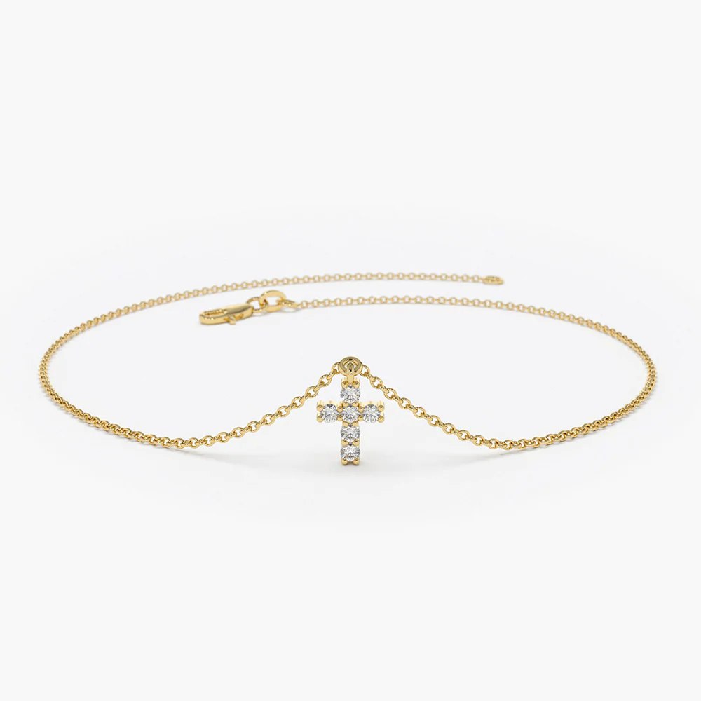 925 Sterling Silver Diamond Cross Charm Bracelet