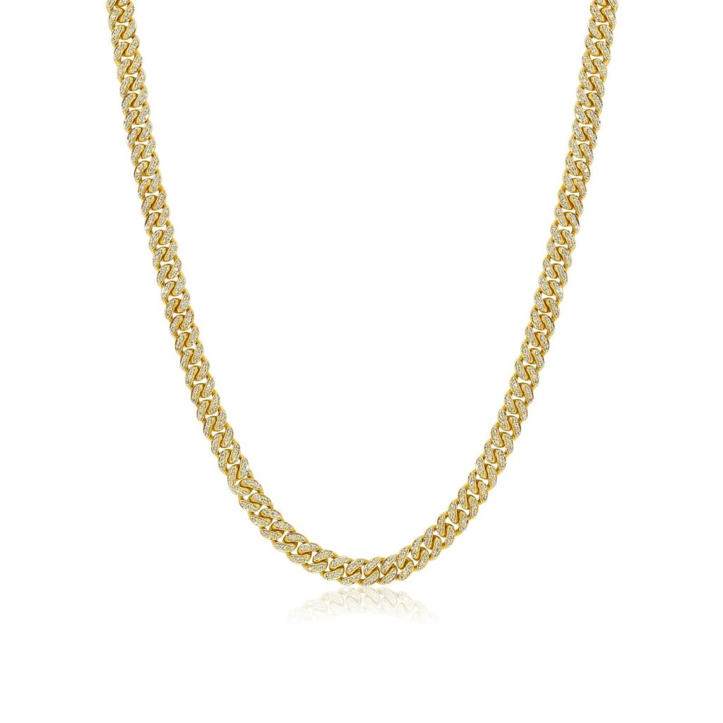 925 Sterling Silver Diamond Cuban Link Chain Necklace