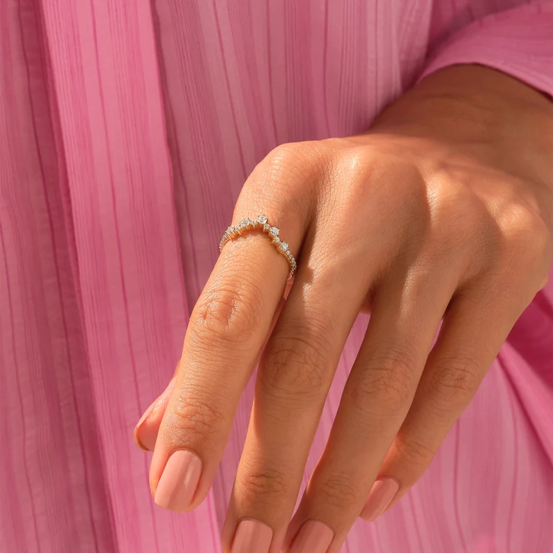 925 Sterling Silver Diamond Curved Ring