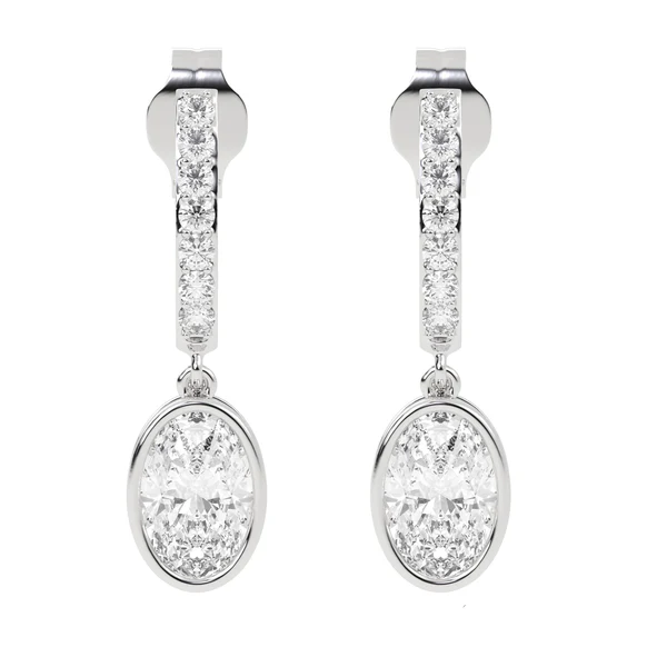 925 Sterling Silver Diamond Dangling Hoop Oval Earrings