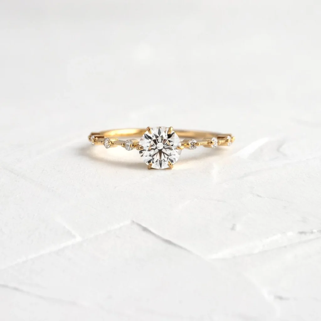 925 Sterling Silver Diamond Distance Ring, Round Cut Diamond Ring