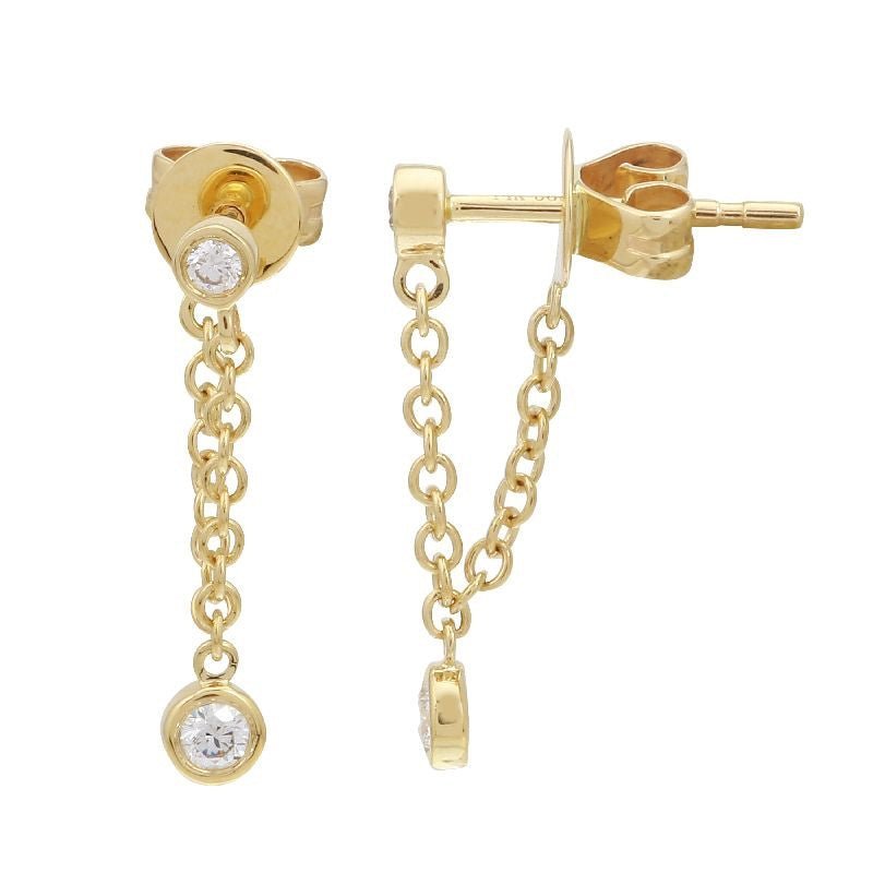 925 Sterling Silver Diamond Double Bezel Drop Loop Earrings