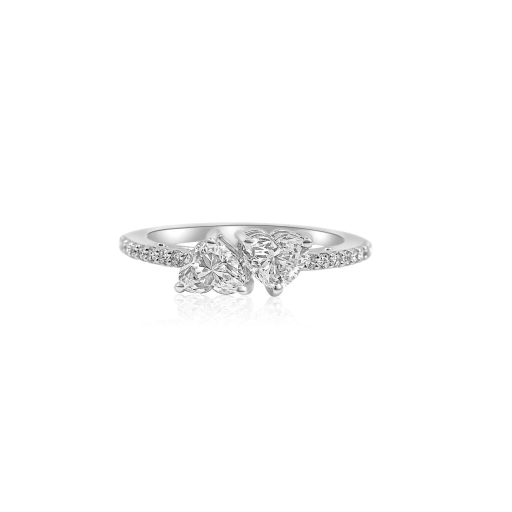 925 Sterling Silver Diamond Double Heart Ring