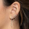 925 Sterling Silver Diamond Double Pear Bezel Drop Hoop Earring - Image 2