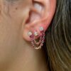 925 Sterling Silver Diamond Double Ruby Connecting Earring - Image 2