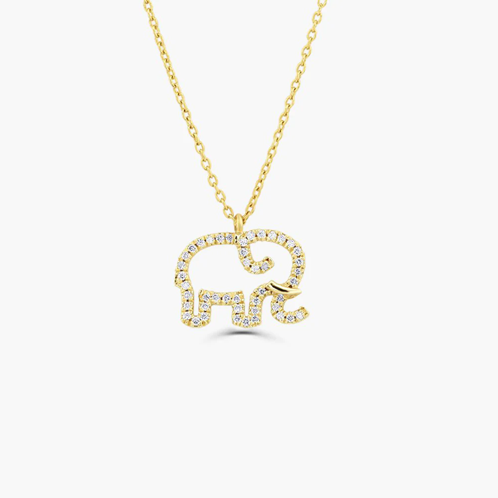 925 Sterling Silver Diamond Elephant Charm Necklace