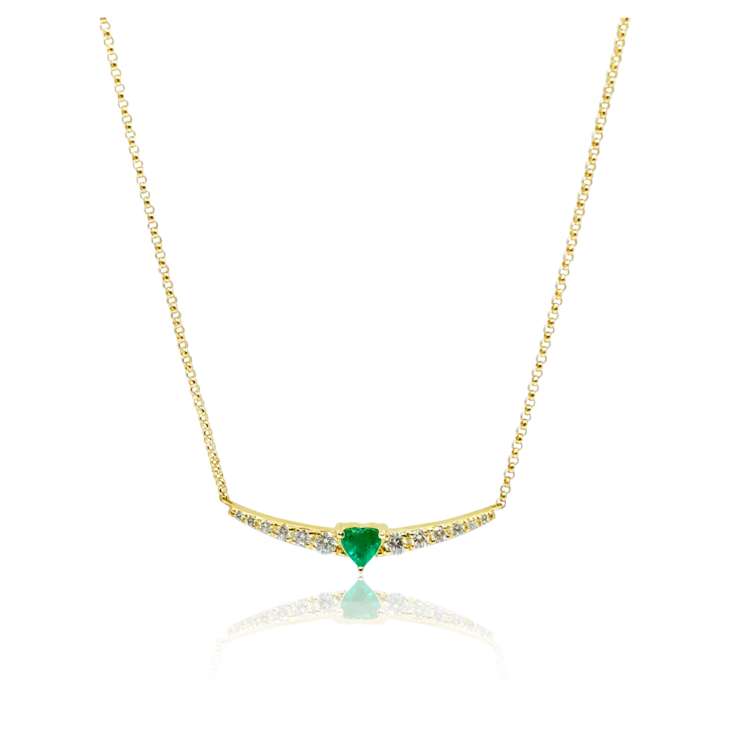 925 Sterling Silver Diamond Emerald Bar Curve Necklace