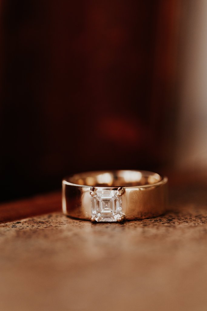 925 Sterling Silver Diamond Emerald Cut Cigar Band Solitaire
