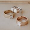 Asscher cut ring with a bold contemporary cigar band
