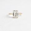 925 Sterling Silver Diamond Emerald Cut Engagement Ring
