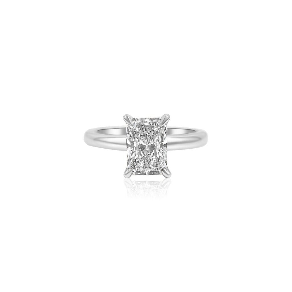 925 Sterling Silver Diamond Emerald Cut Ring