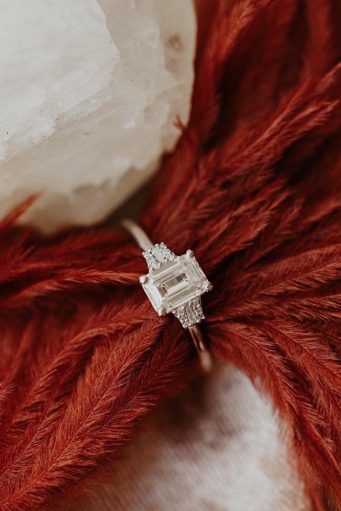 925 Sterling Silver Diamond Emerald Cut Ring