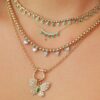 925 Sterling Silver Diamond Emerald Marquise Butterfly Pendant - Image 2