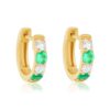 925 Sterling Silver Diamond Emerald Mini Prong Hoop Earring