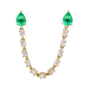 925 Sterling Silver Diamond Emerald Pear Connecting Earring