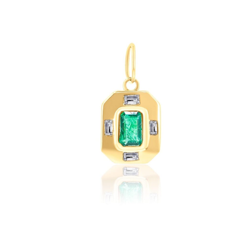 925 Sterling Silver Diamond Emerald Pendant