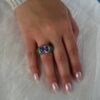 925 Sterling Silver Diamond Emerald Tanzanite Ring - Image 2