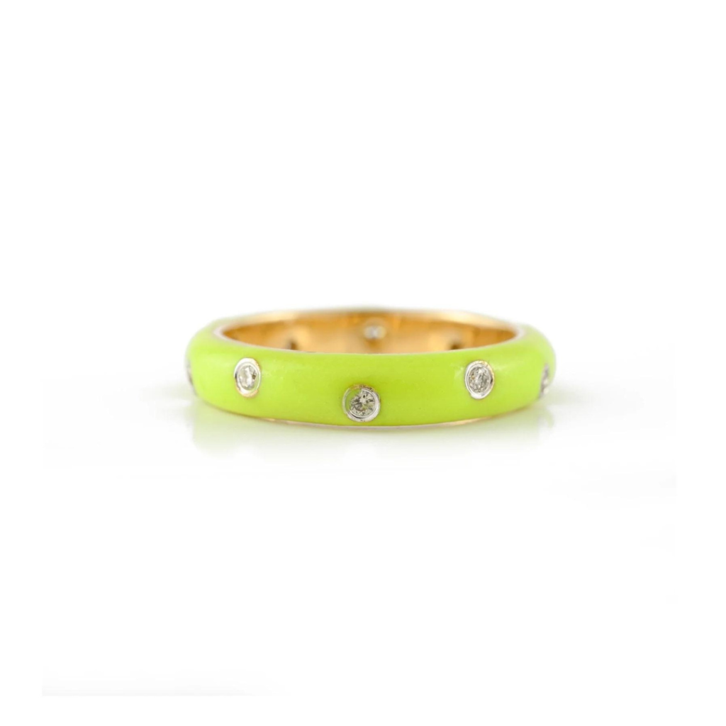 925 Sterling Silver Diamond Enamel Ring