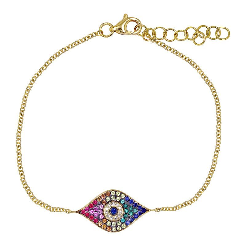 925 Sterling Silver Diamond Evil Eye Multi Sapphire Bracelet