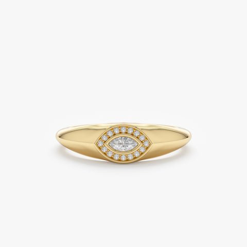 925 Sterling Silver Diamond Evil Eye Signet Ring