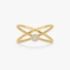 925 Sterling Silver Diamond Flower Beaded X Ring