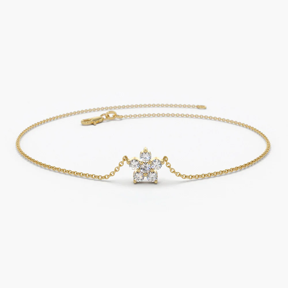 925 Sterling Silver Diamond Flower Charm Bracelet