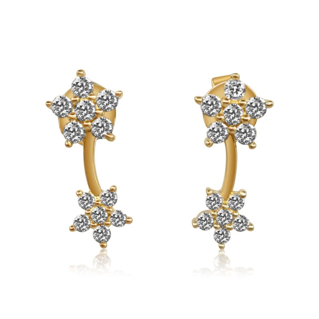925 Sterling Silver Diamond Flower Curve Earring