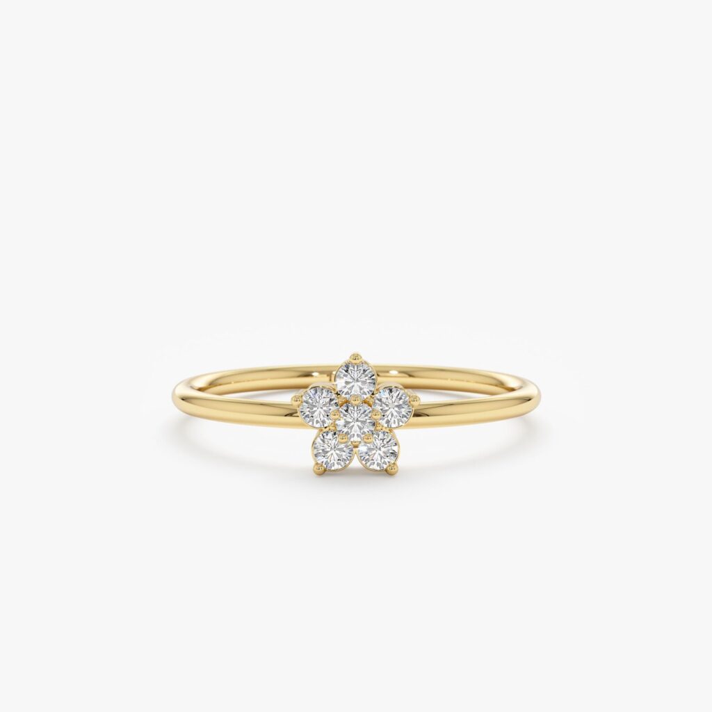 925 Sterling Silver Diamond Flower Ring