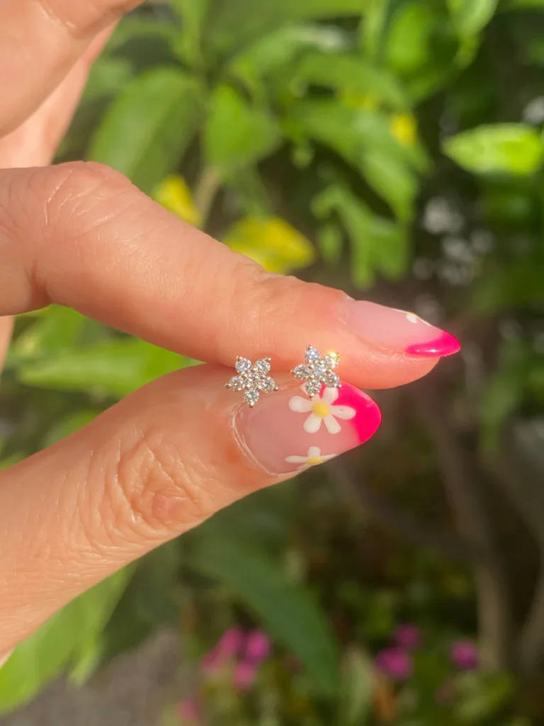 925 Sterling Silver Diamond Flower Stud Earrings