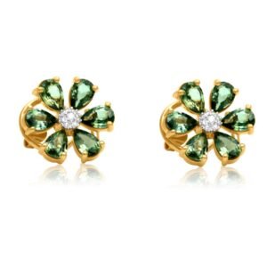 925 Sterling Silver Diamond Green Sapphire Flower Earring