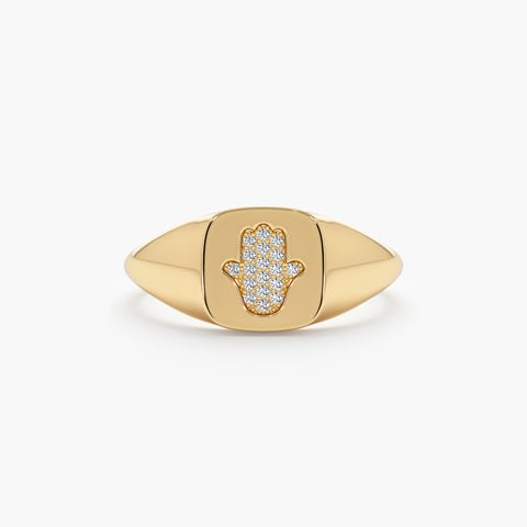 925 Sterling Silver Diamond Hamsa Signet Ring