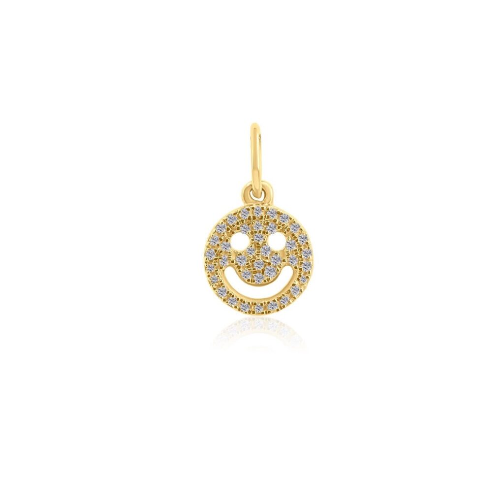 925 Sterling Silver Diamond Happy Face Charm