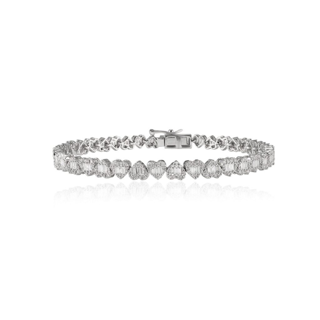 925 Sterling Silver Diamond Heart Bracelet