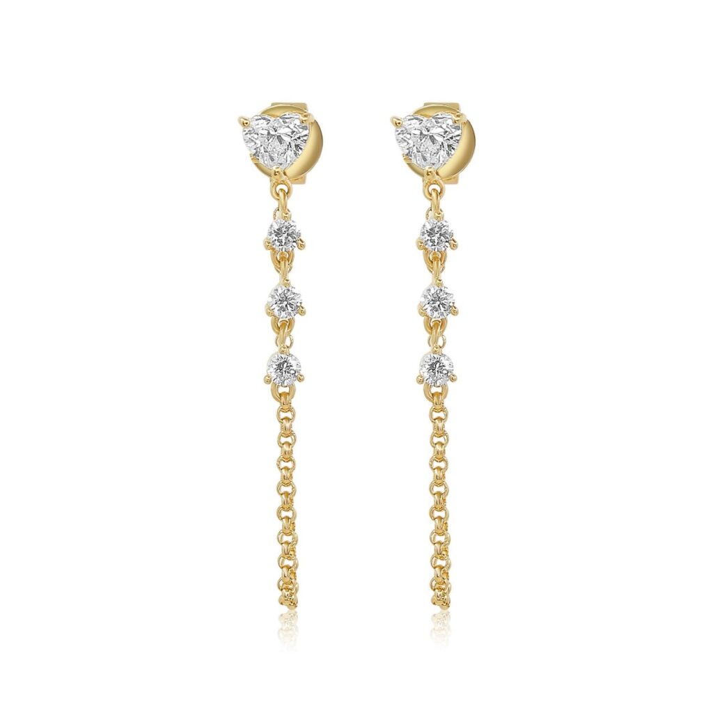 925 Sterling Silver Diamond Heart Chain Loop Earring