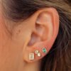 925 Sterling Silver Diamond Heart Emerald Cut Stud Earring - Image 2