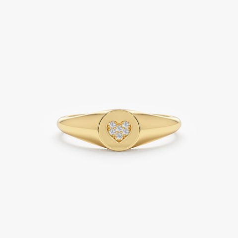 925 Sterling Silver Diamond Heart Signet Ring