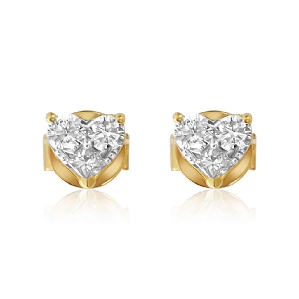 925 Sterling Silver Diamond Heart Three Prong Stud Earring