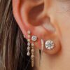 925 Sterling Silver Diamond Hoop Double Line Spike Earring - Image 2