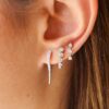 925 Sterling Silver Diamond Hoop Double Line Spike Earring - Image 3