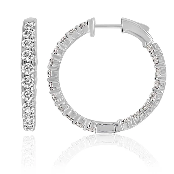 925 Sterling Silver Diamond Hoop Earrings