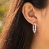 925 Sterling Silver Diamond Hoop Earrings - Image 2
