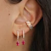 925 Sterling Silver Diamond Hoops adorning Pear Drop and Pink Sapphire