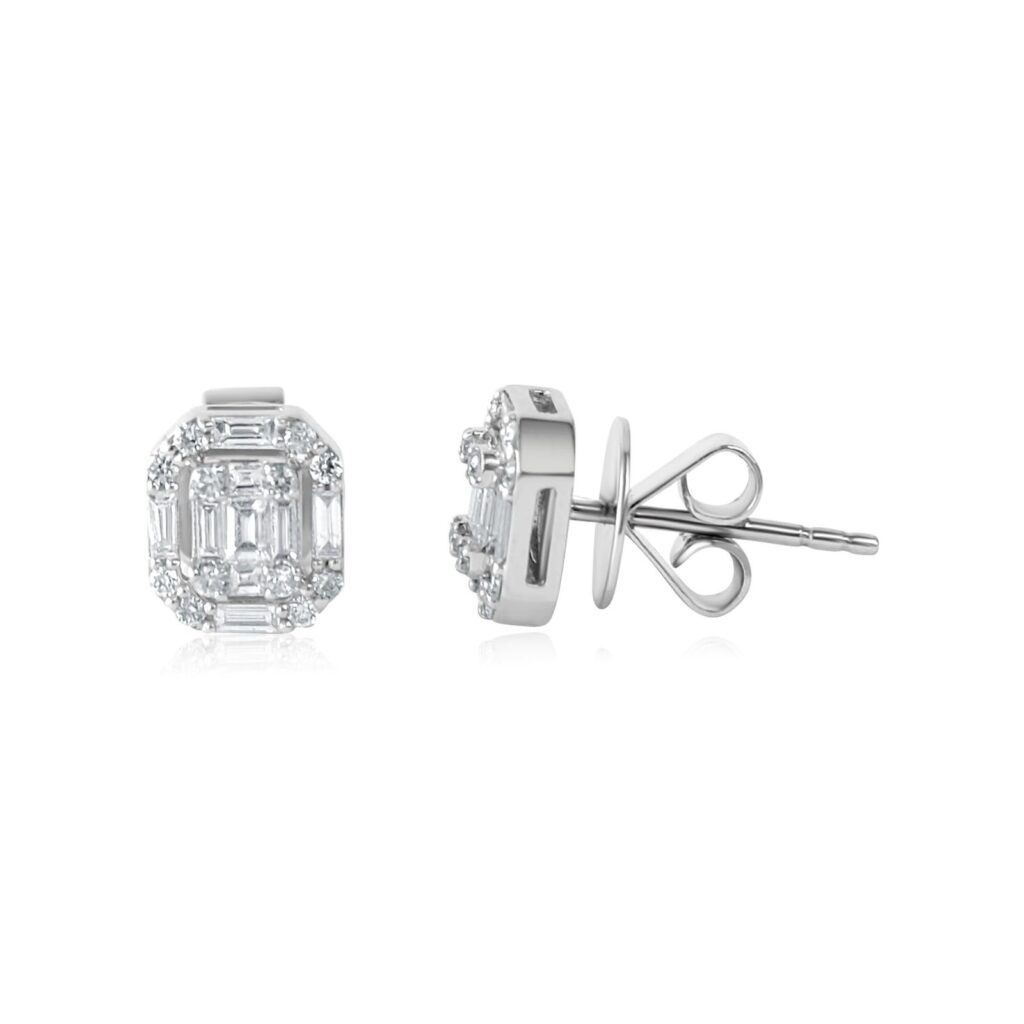 925 Sterling Silver Diamond Illusion Baguette Stud Earring