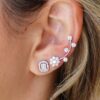 925 Sterling Silver Diamond Illusion Baguette Stud Earring - Image 2